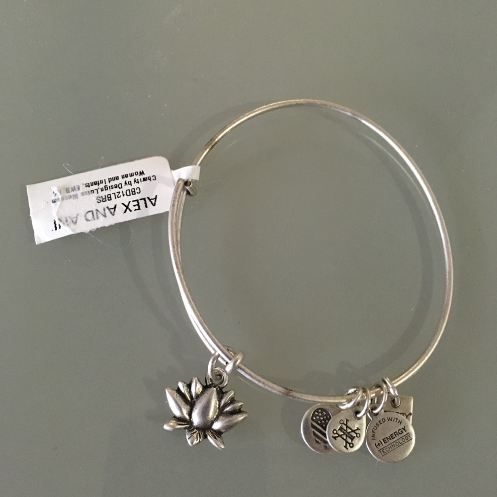 Alex and Ani Silver Lotus Charm Bracelet